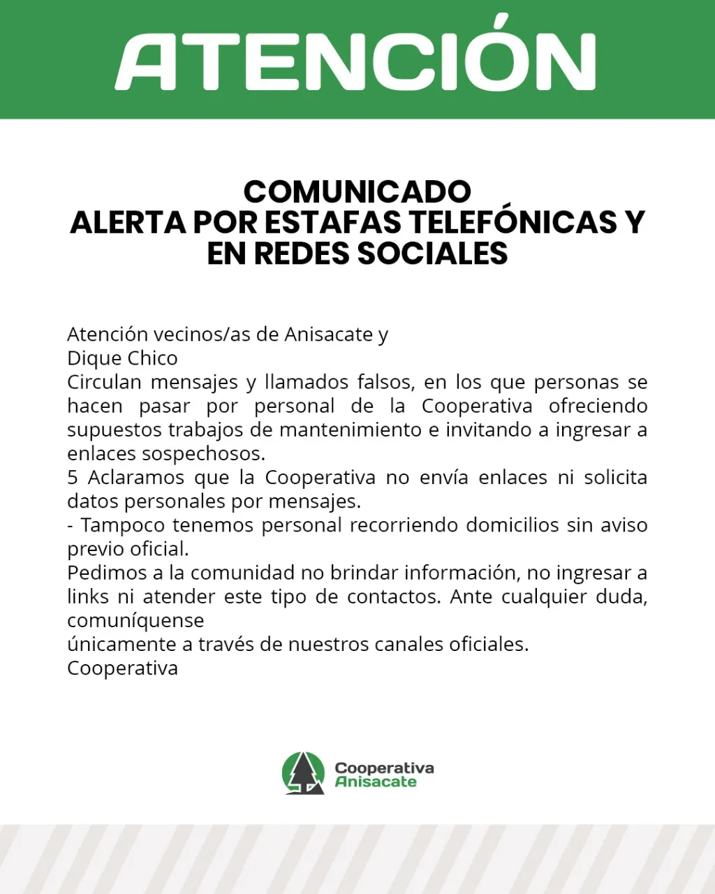 Comunicado Coop Anisacate estafa