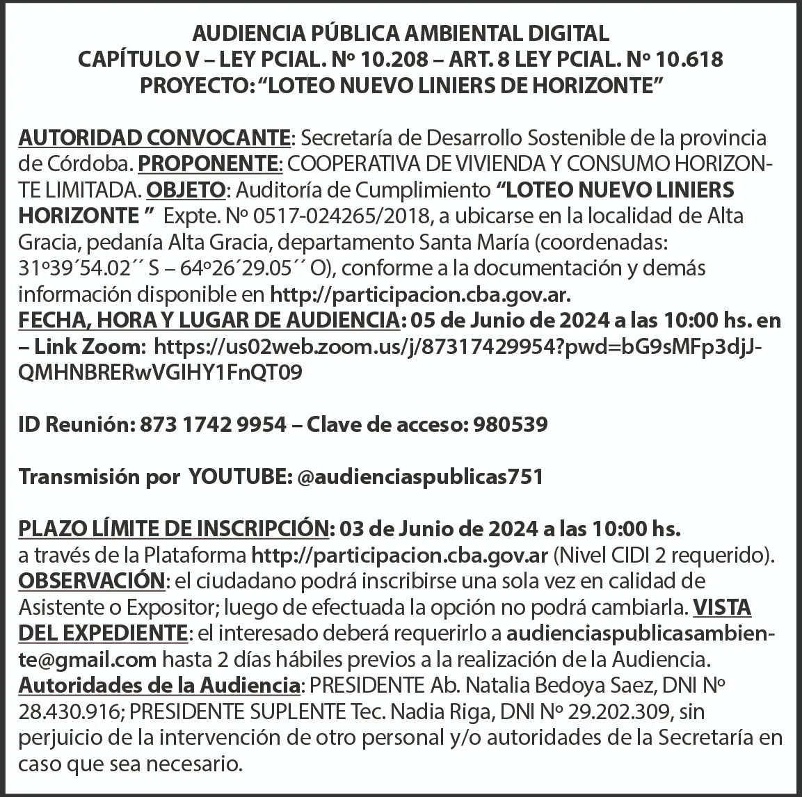 AUDIENCIA PUBLICA HORIZONTE