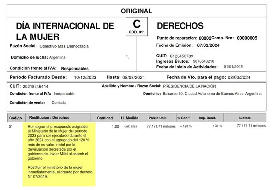 Factura ministerio de las mujeres