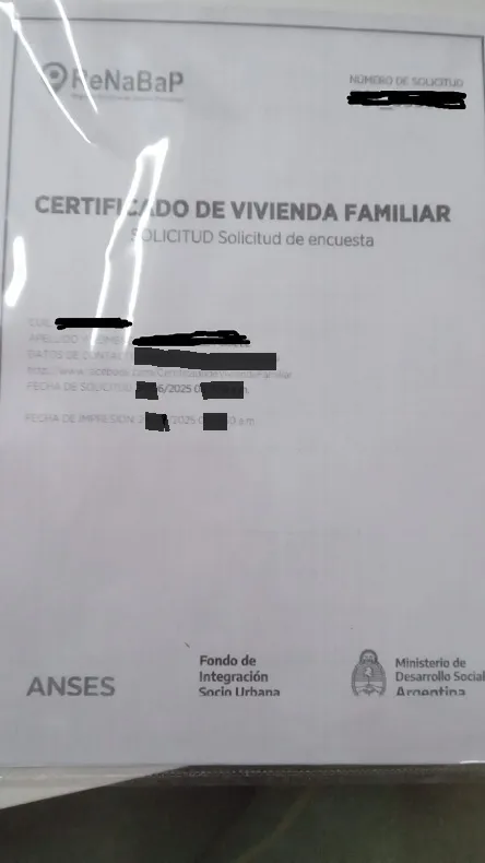 Certificado Vivivienda Familiar folio 20250624