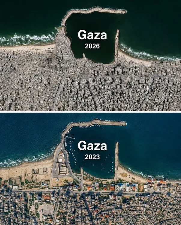 Puerto marítimo de Gaza antes y después