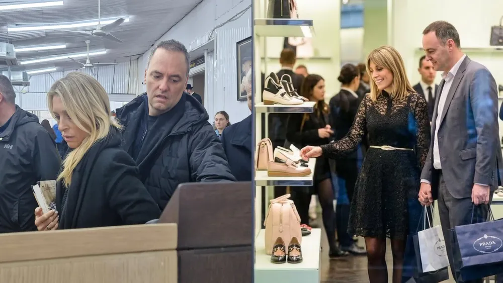 Adorni y su esposa en Nueva York - viaje en avión presidencial 