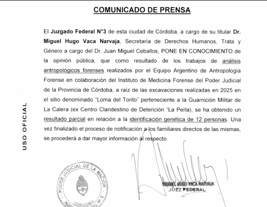 Comunicado la perla Juzgado Federal N° 3